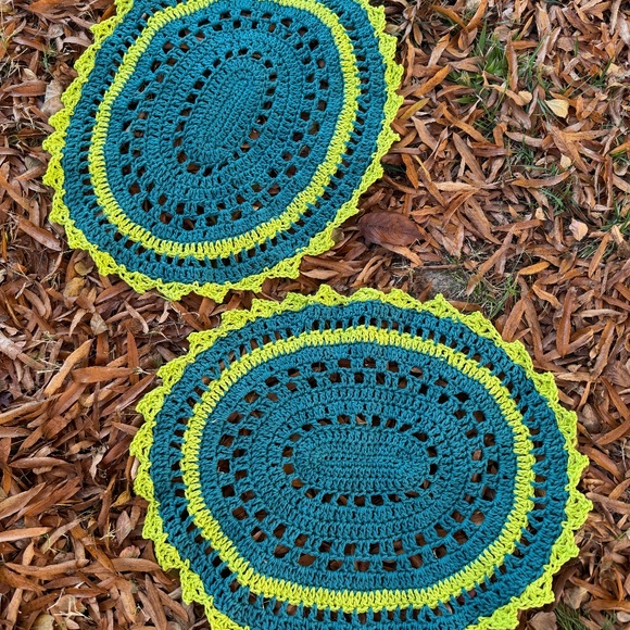Handmade Teal and Green Crochet Placemats - Picture 2 of 5